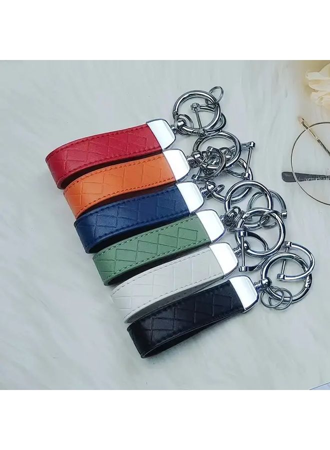Blue Unisex Faux Leather Keychain with Dual Ring Clips Creative Waist Ring Key Holder - Image 1